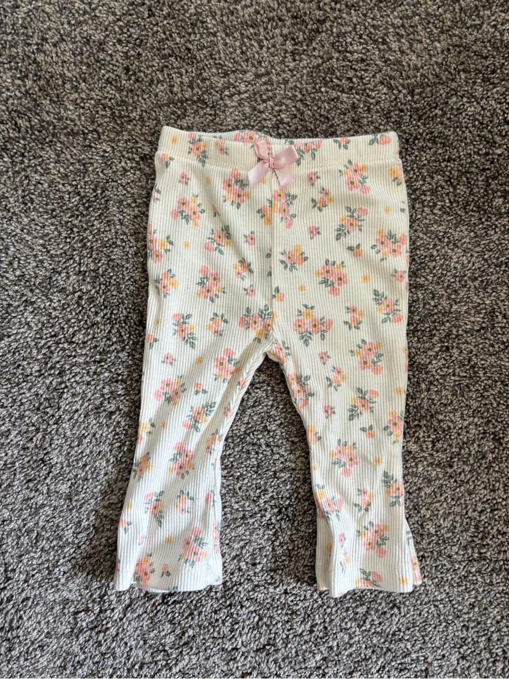 Baby Floral Ribbed Leggings with Pink Bow